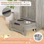 Pet  Food Storage with Raised Bowls Feeding Station