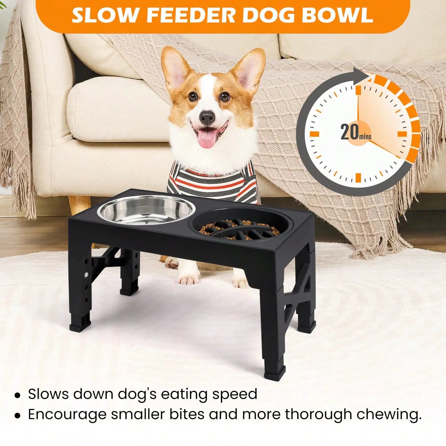 5 Height-Adjustable Raised Stand Dog Bowl