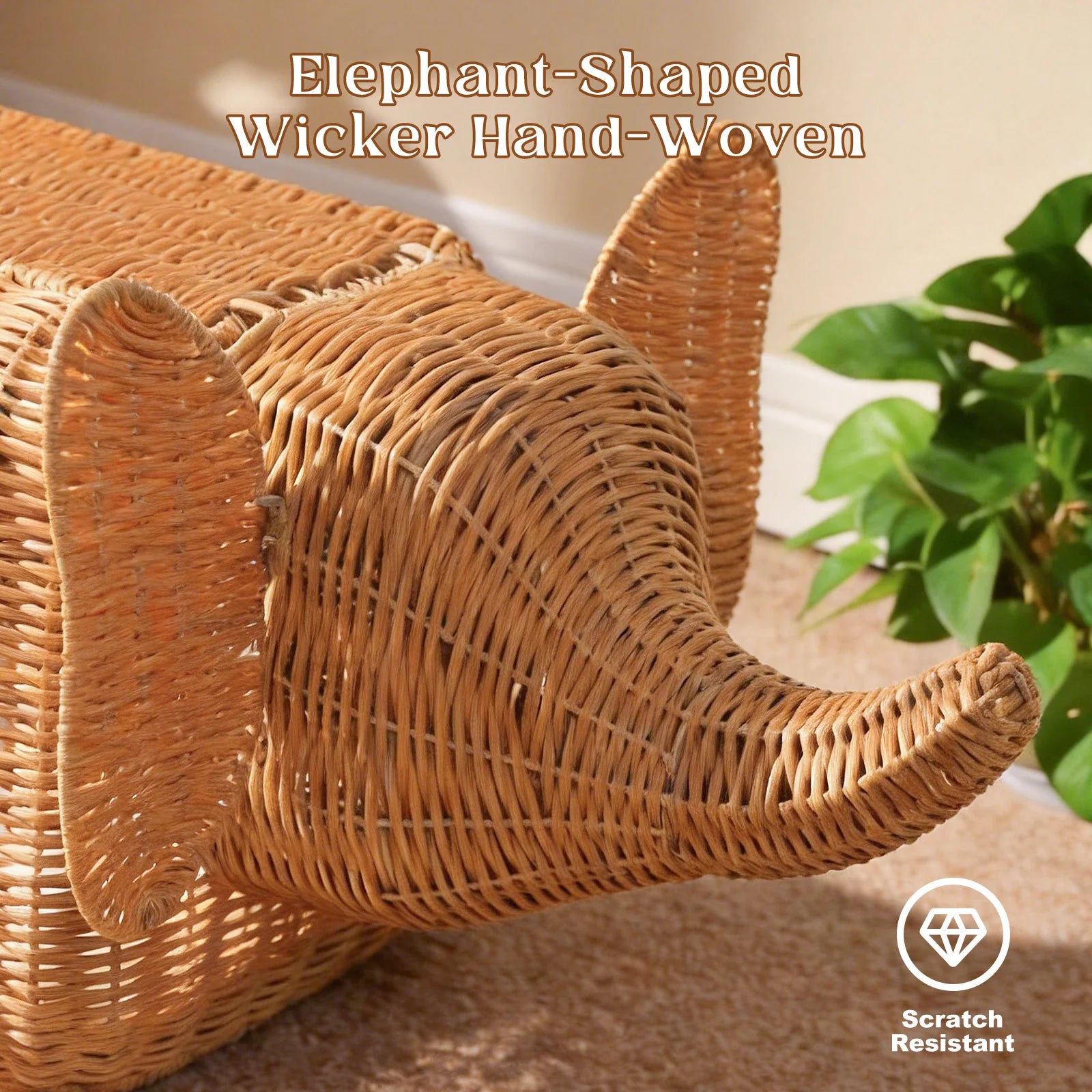 Handmade Elephant Rattan Cat Condo Bed