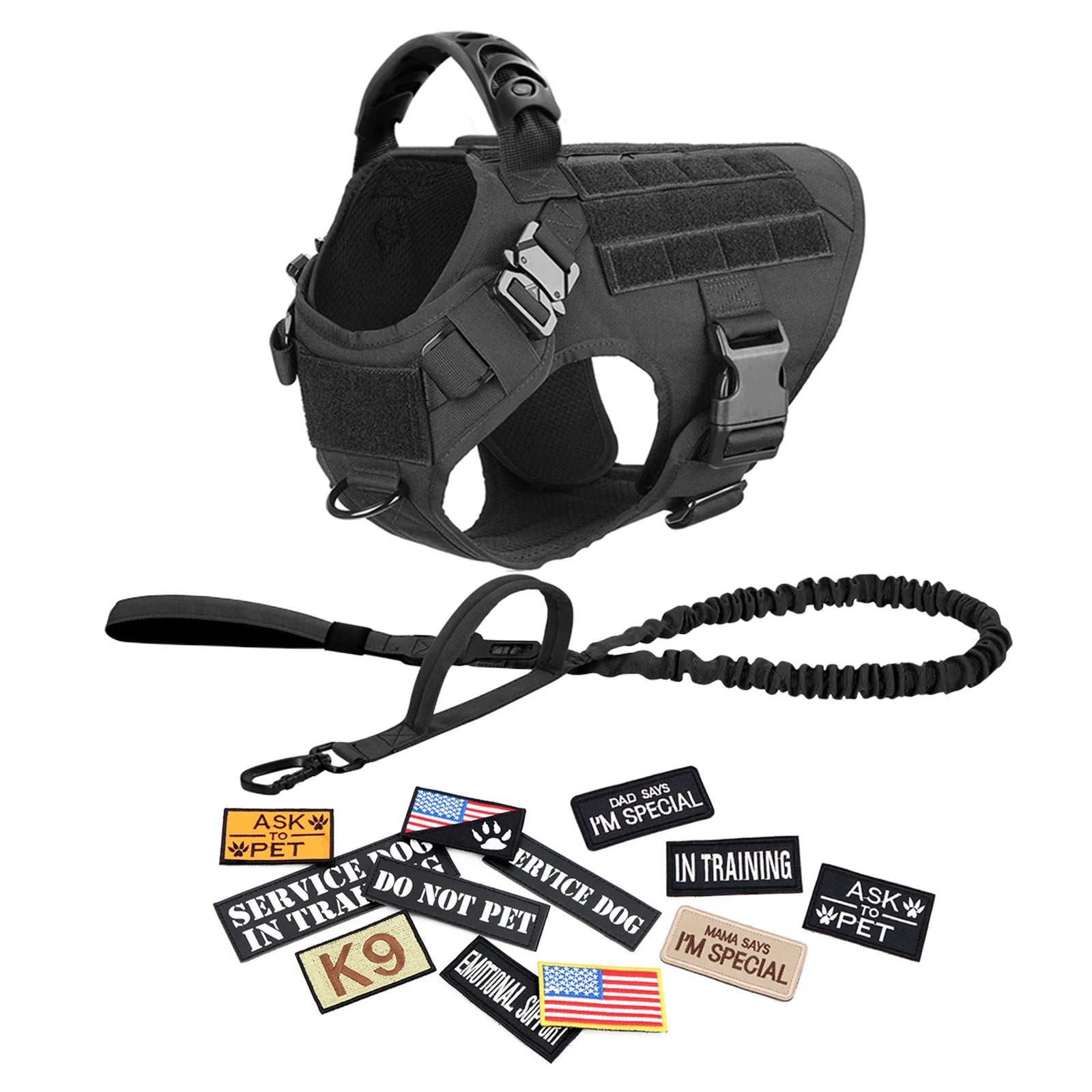 Military Dog Harness Collar Leash Bags Patches