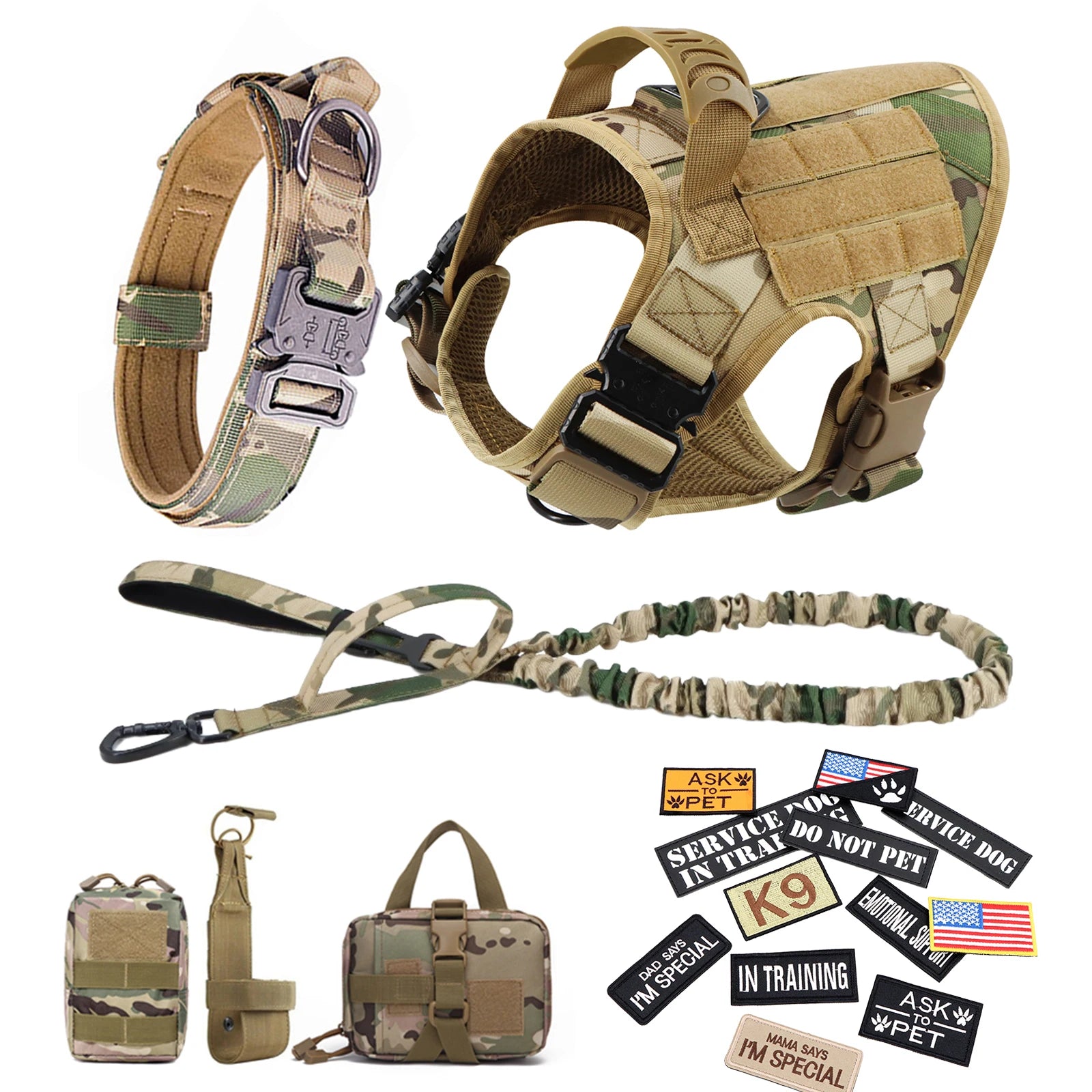 Military Dog Harness Collar Leash Bags Patches