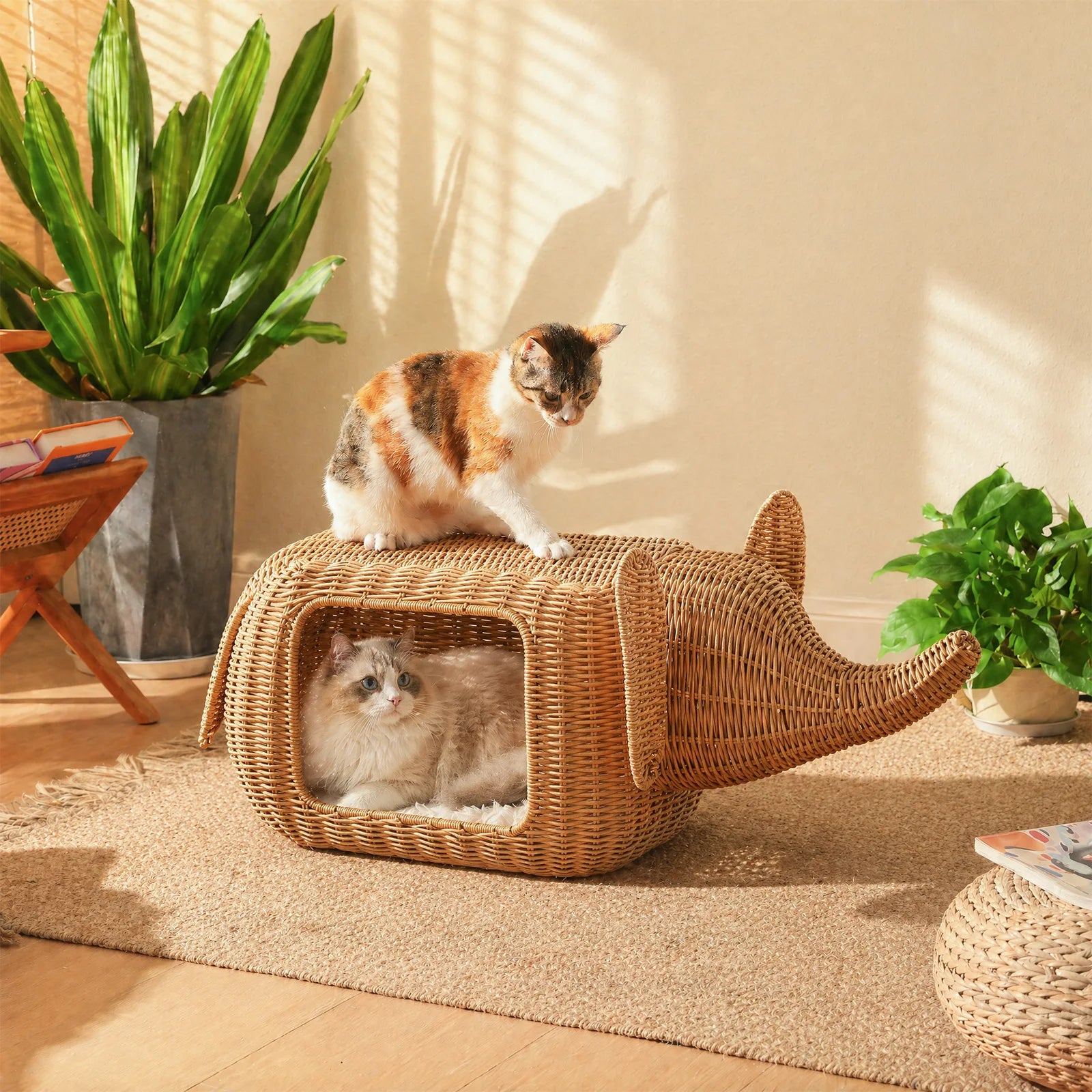 Handmade Elephant Rattan Cat Condo Bed