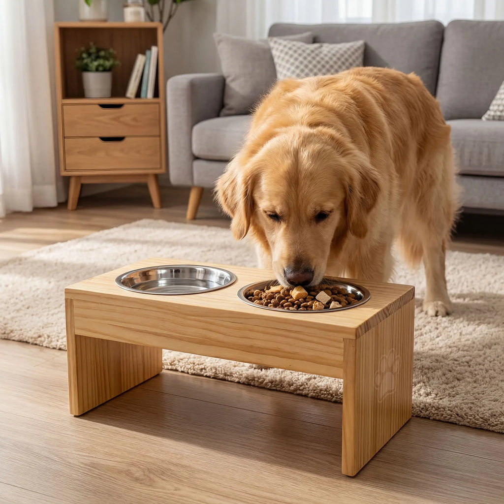 Wooden Elevated Double Dog Bowls