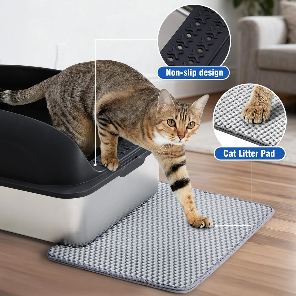 Large Cat Litter Box with Lid, Scoop, and Mat