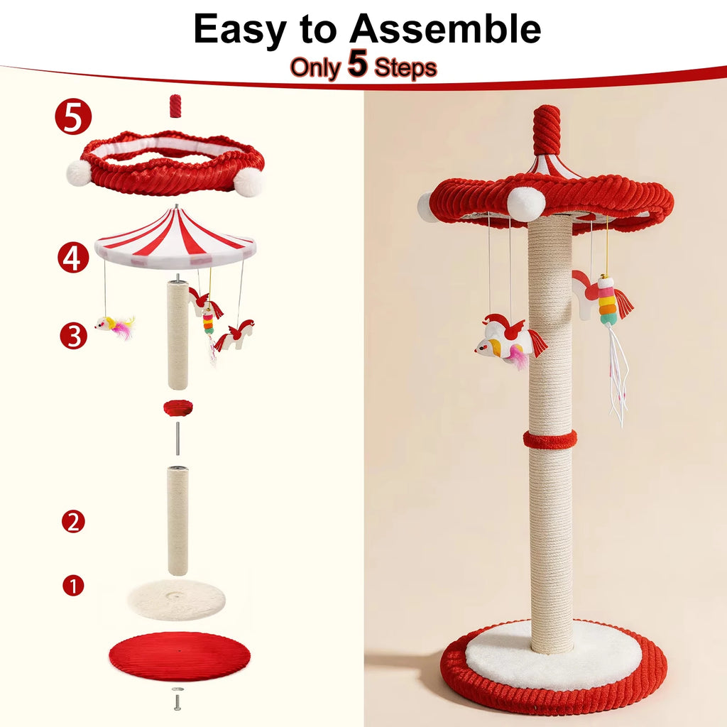 Cat Scratching Post with Hanging Toys 

39“ Tall Carousel Cat Scratching Post with Hanging Toys Cat Tree Tower with Rotating Top 17.7" Stable Base Interactive Toys For Indoor Kittens and Adult Cats Climbing