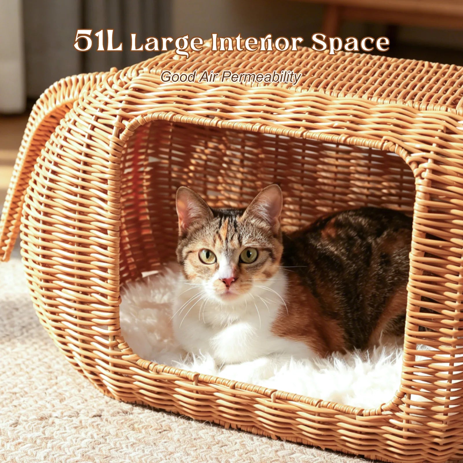 Handmade Elephant Rattan Cat Condo Bed