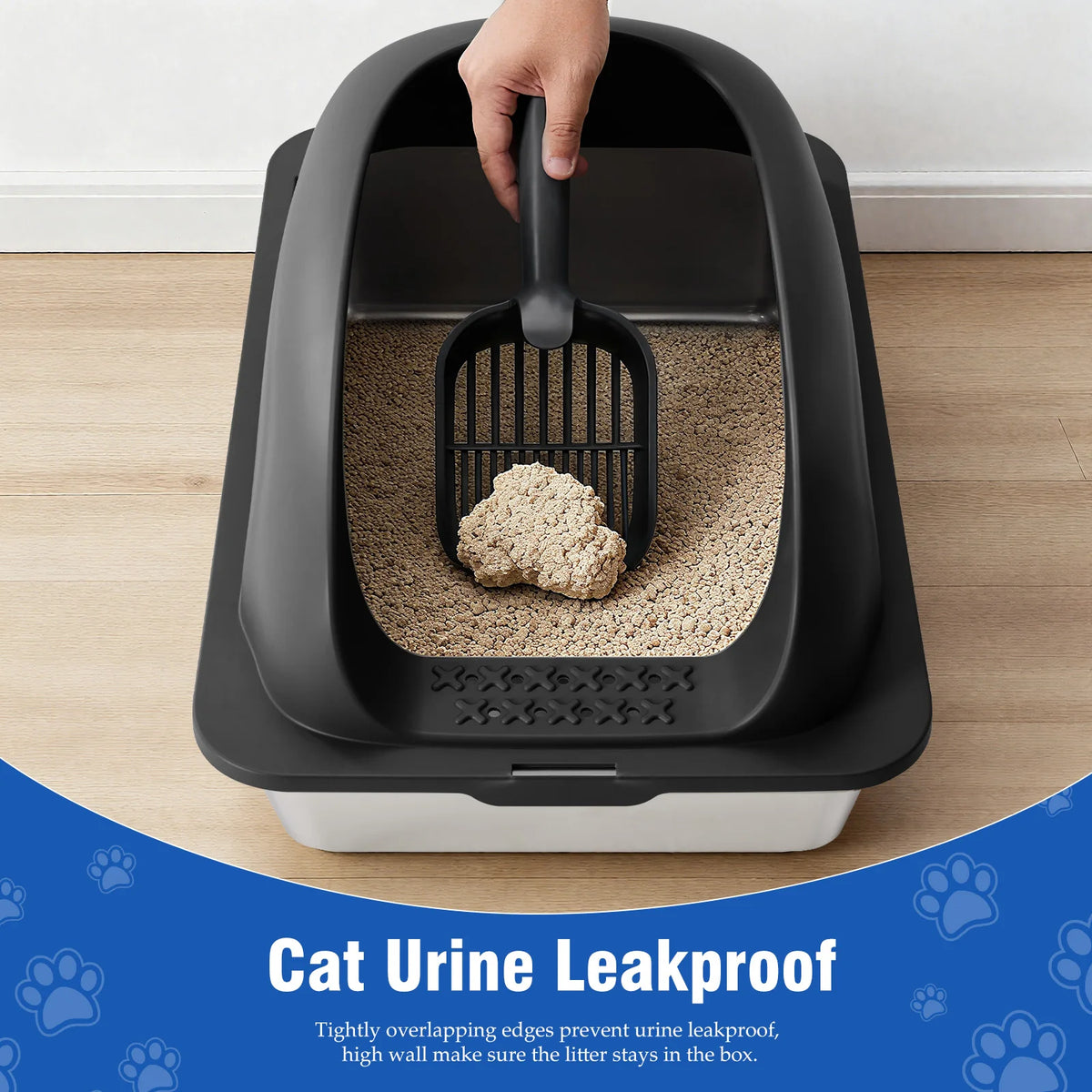 Large Cat Litter Box with Lid, Scoop, and Mat