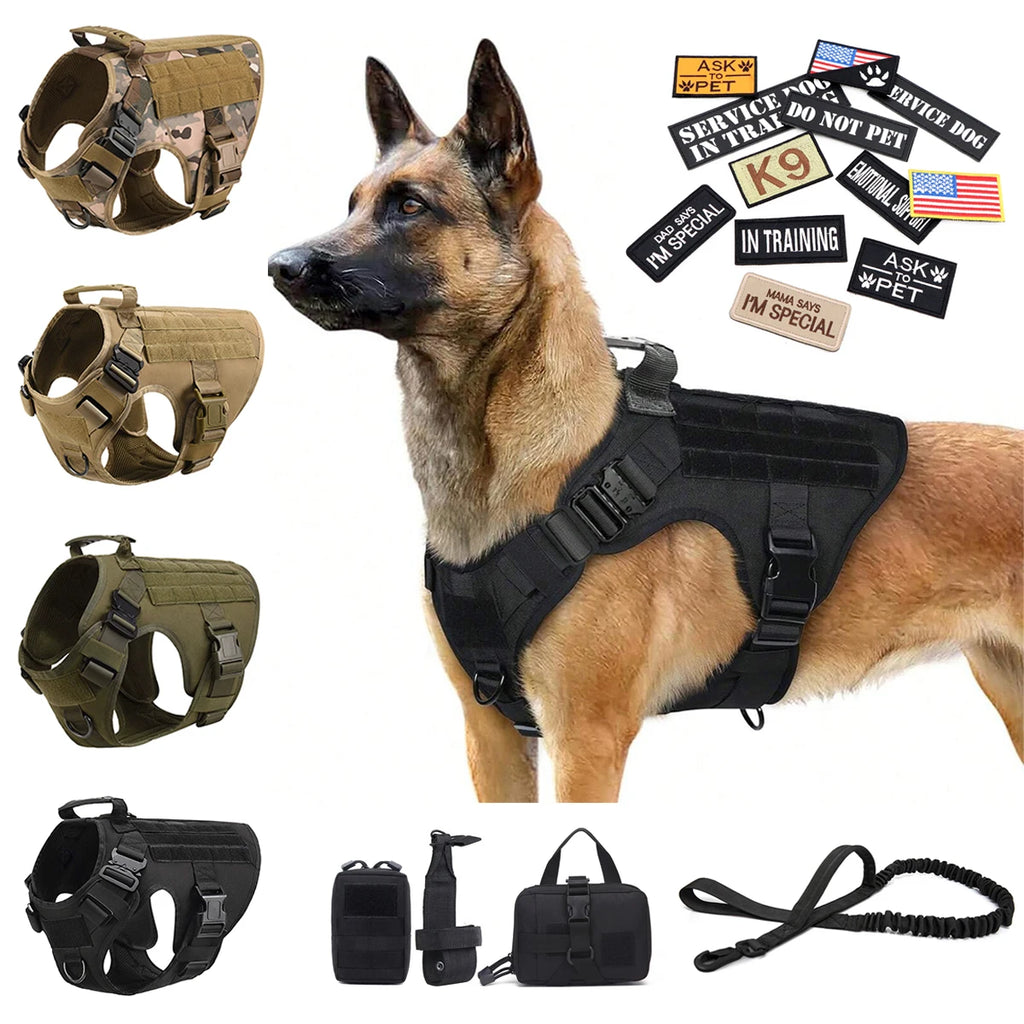 Military Dog Harness Collar Leash Bags Patches