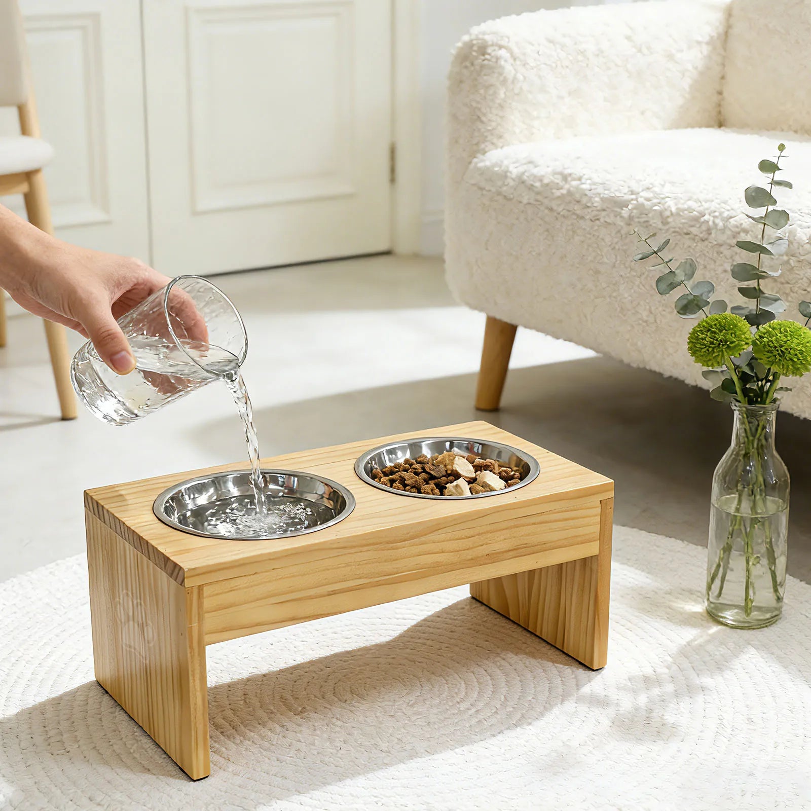 Wooden Elevated Double Dog Bowls