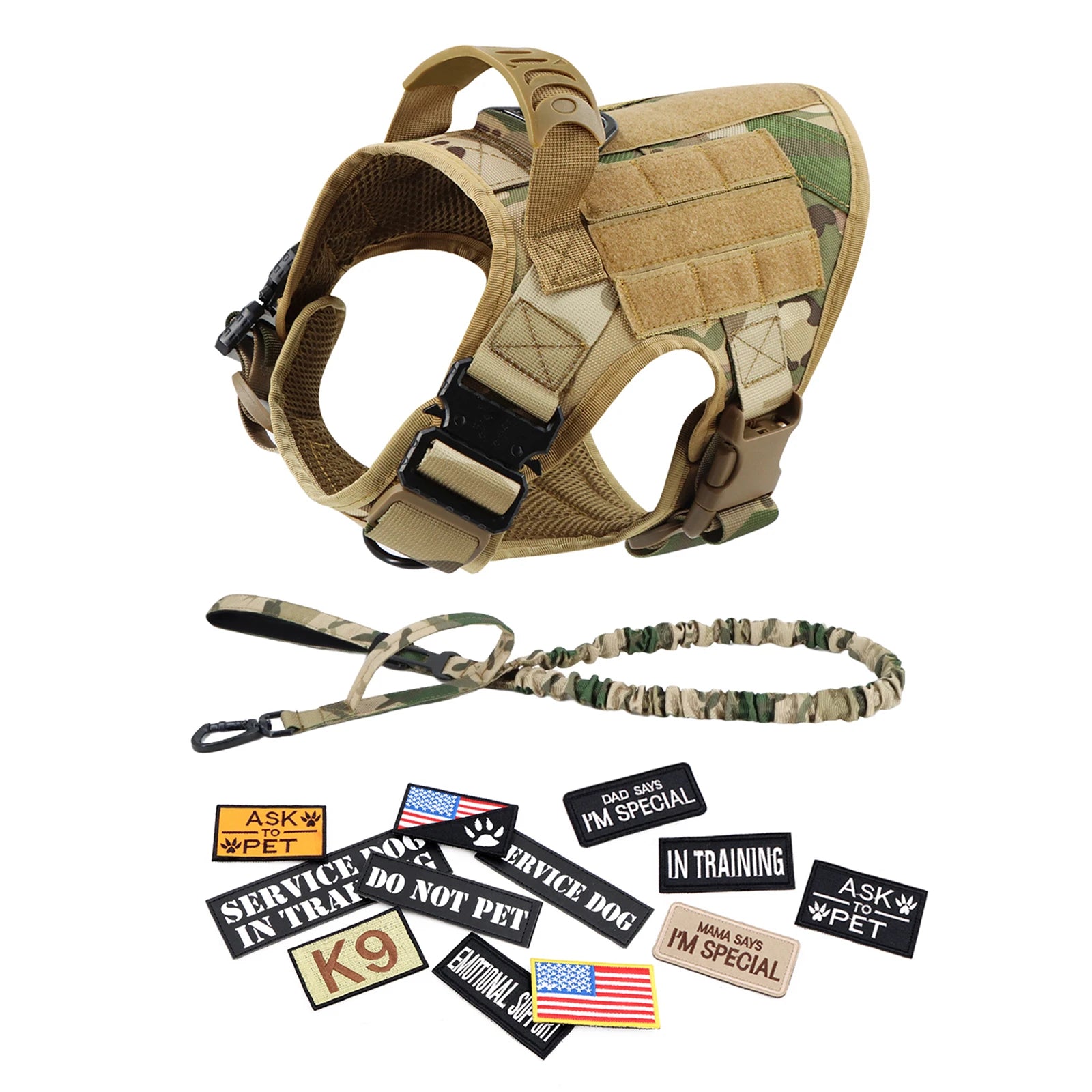 Military Dog Harness Collar Leash Bags Patches
