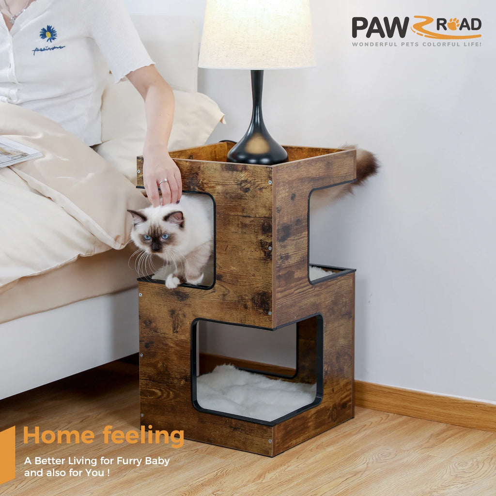 Wood Cat Tower with Scratching Pad