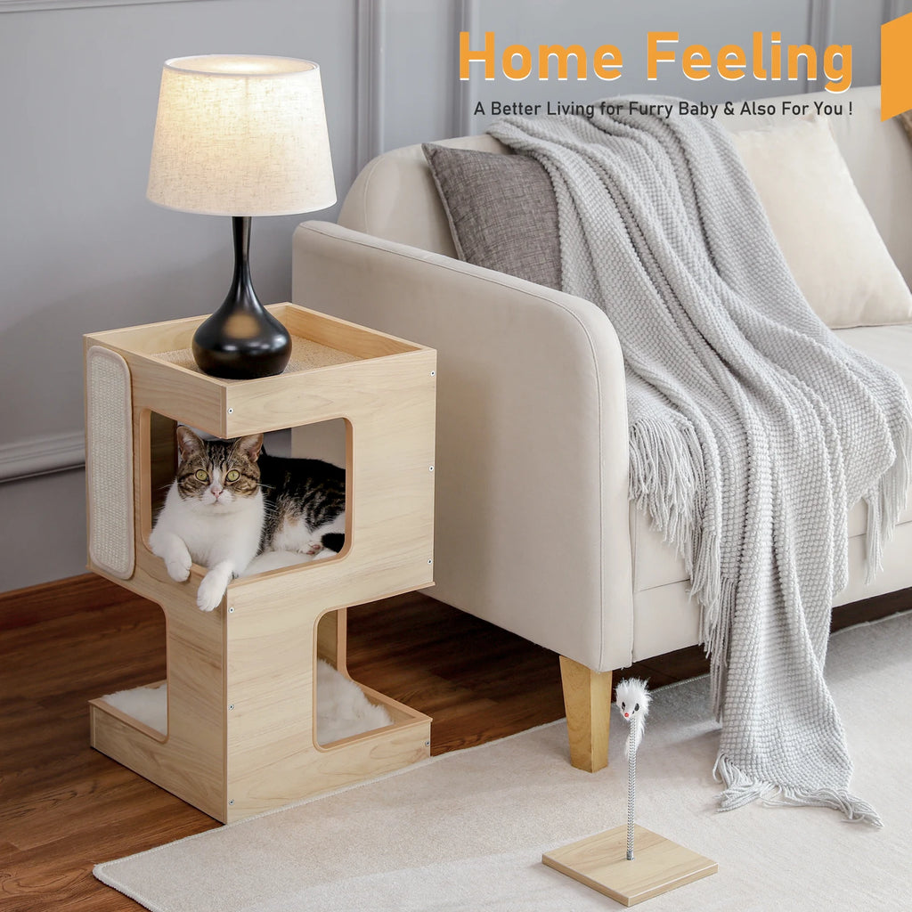 Wood Cat Tower with Scratching Pad