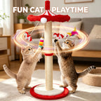 Cat Scratching Post with Hanging Toys 

39“ Tall Carousel Cat Scratching Post with Hanging Toys Cat Tree Tower with Rotating Top 17.7" Stable Base Interactive Toys For Indoor Kittens and Adult Cats Climbing
