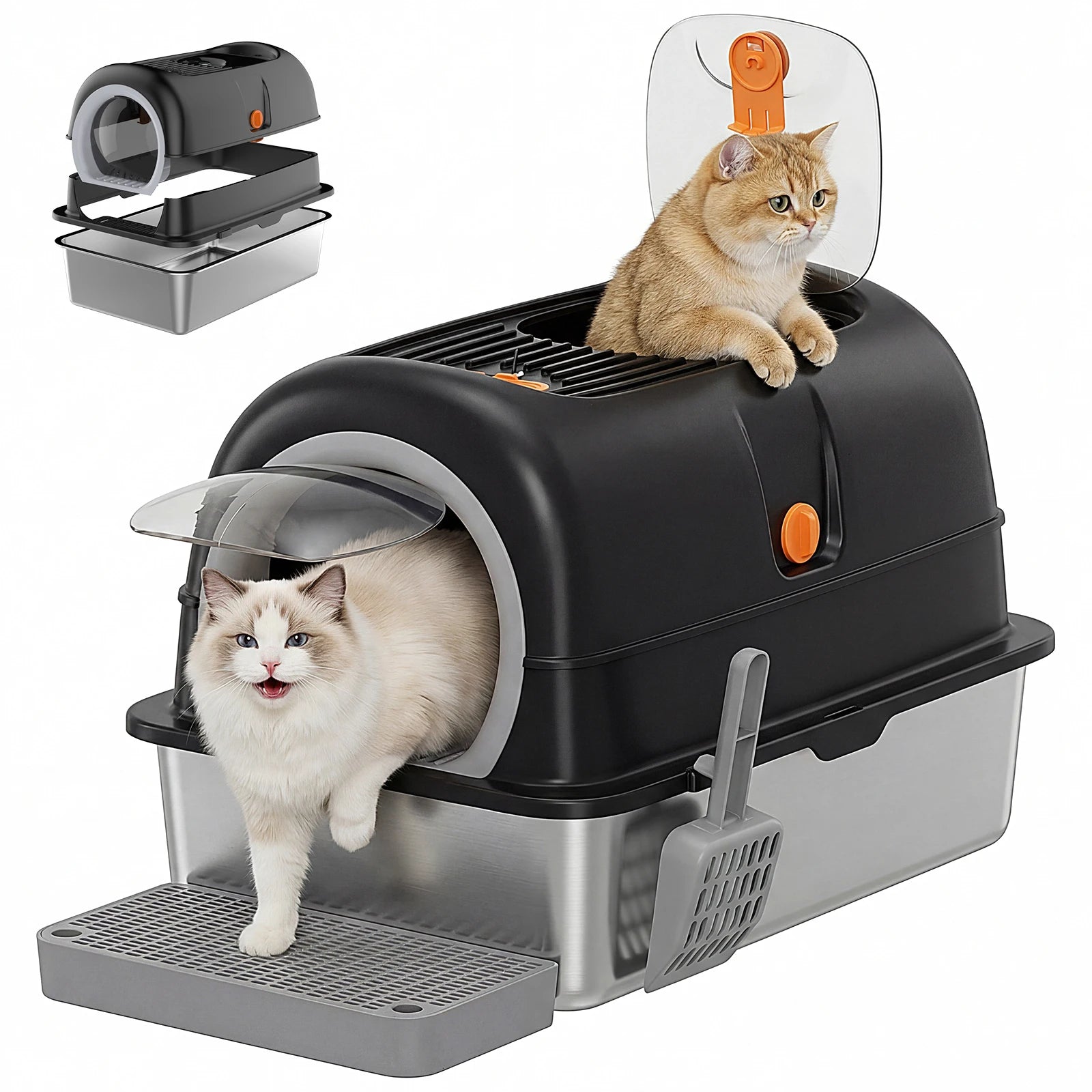 Large Cat Litter Box, Scoop, and Mat