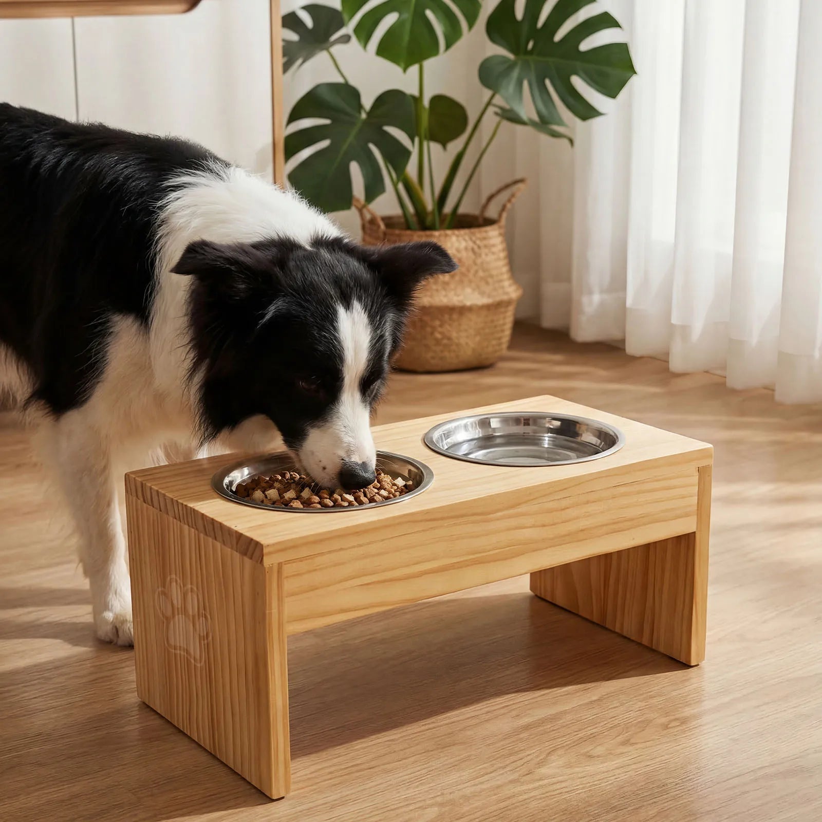 Wooden Elevated Double Dog Bowls