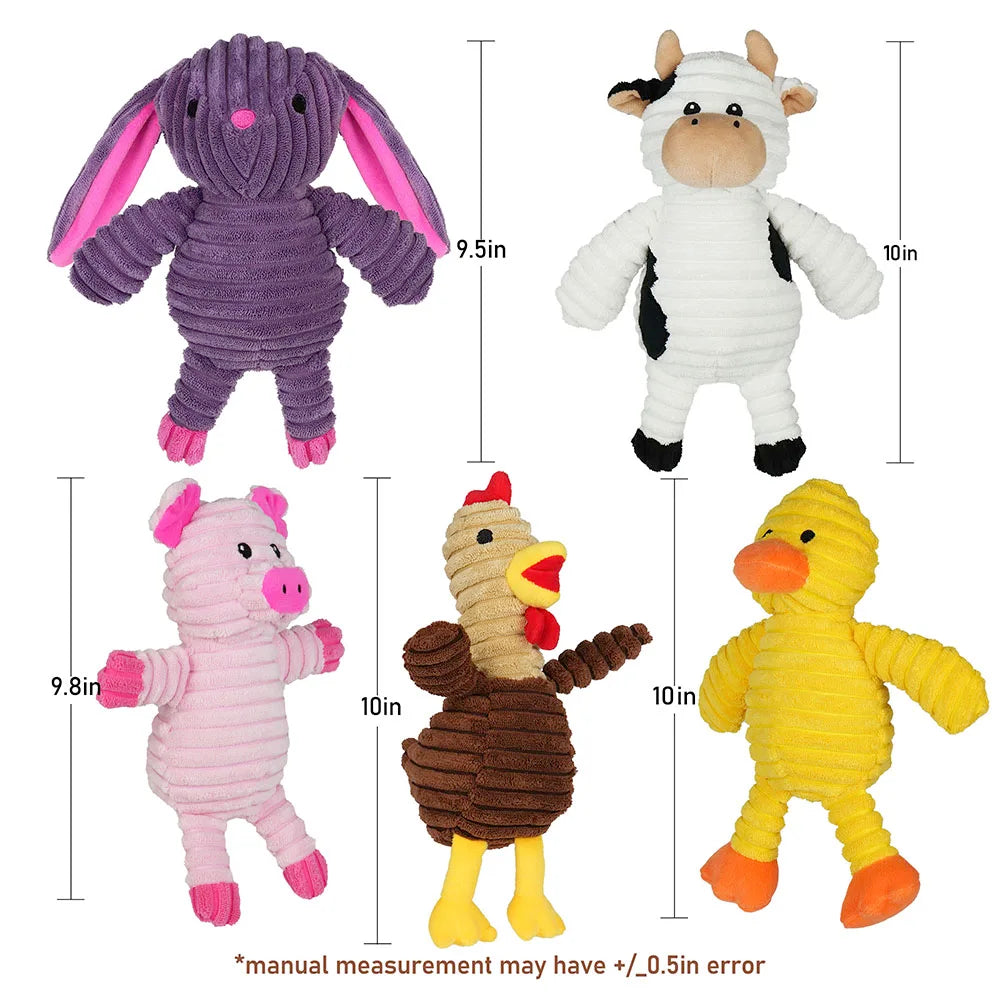 5 Pack Dog Plush Squeaky Toys