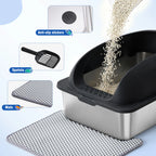 Large Cat Litter Box with Lid, Scoop, and Mat