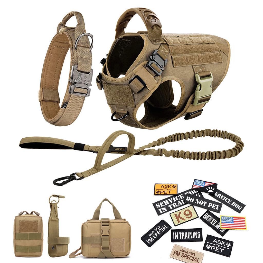 Military Dog Harness Collar Leash Bags Patches