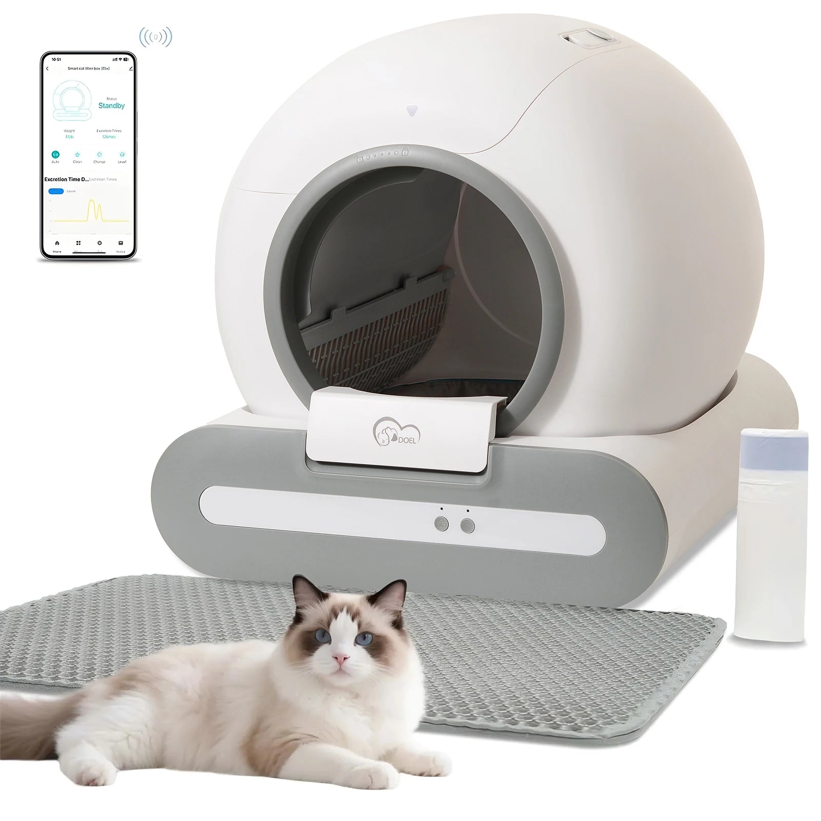 Self-Cleaning Cat Litter Box w/Litter Mat&Trash Bags,
