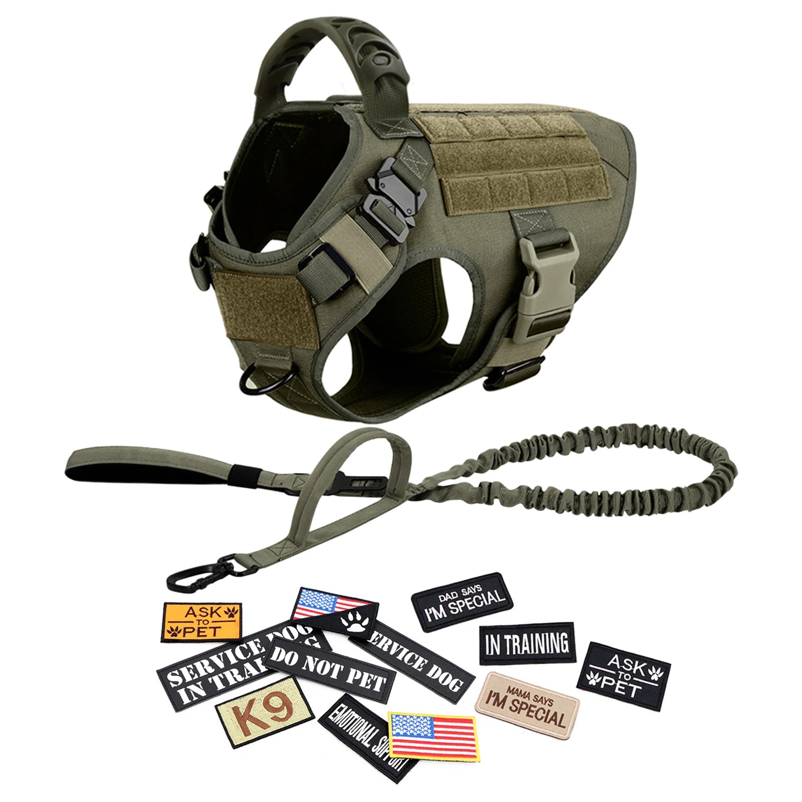 Military Dog Harness Collar Leash Bags Patches