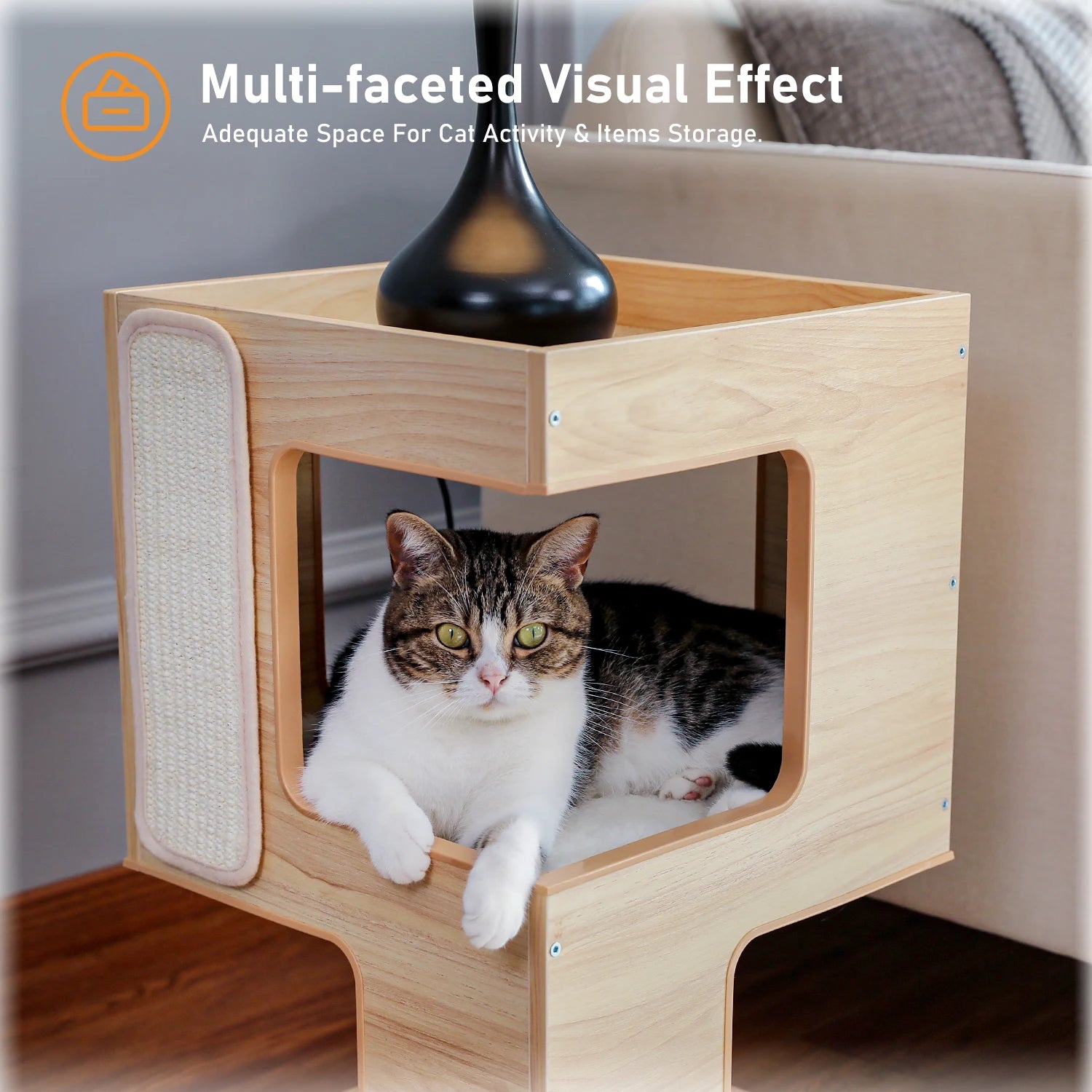 Wood Cat Tower with Scratching Pad
