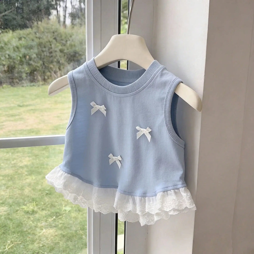 Light Blue Lace Pet Shirt With Bow Knot