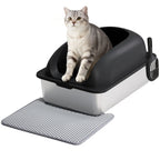 Large Cat Litter Box with Lid, Scoop, and Mat