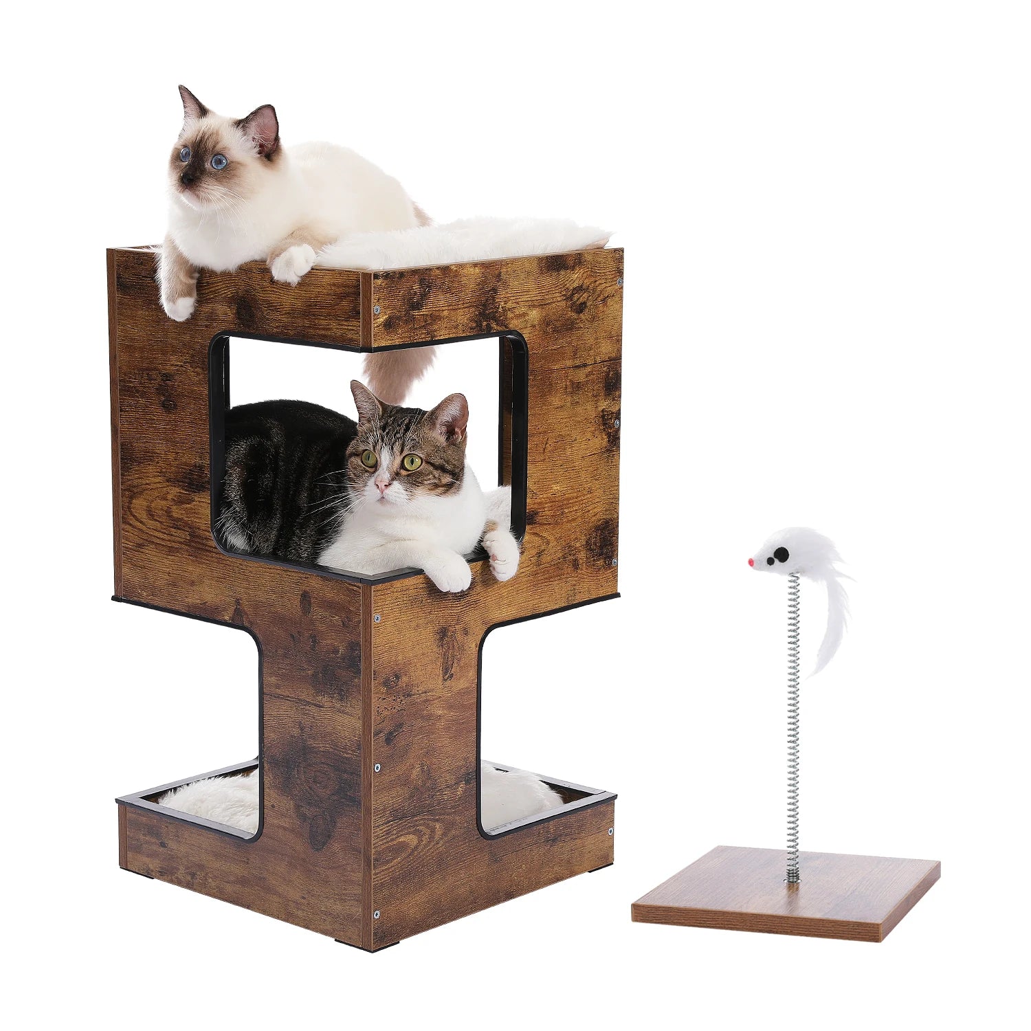 Wood Cat Tower with Scratching Pad