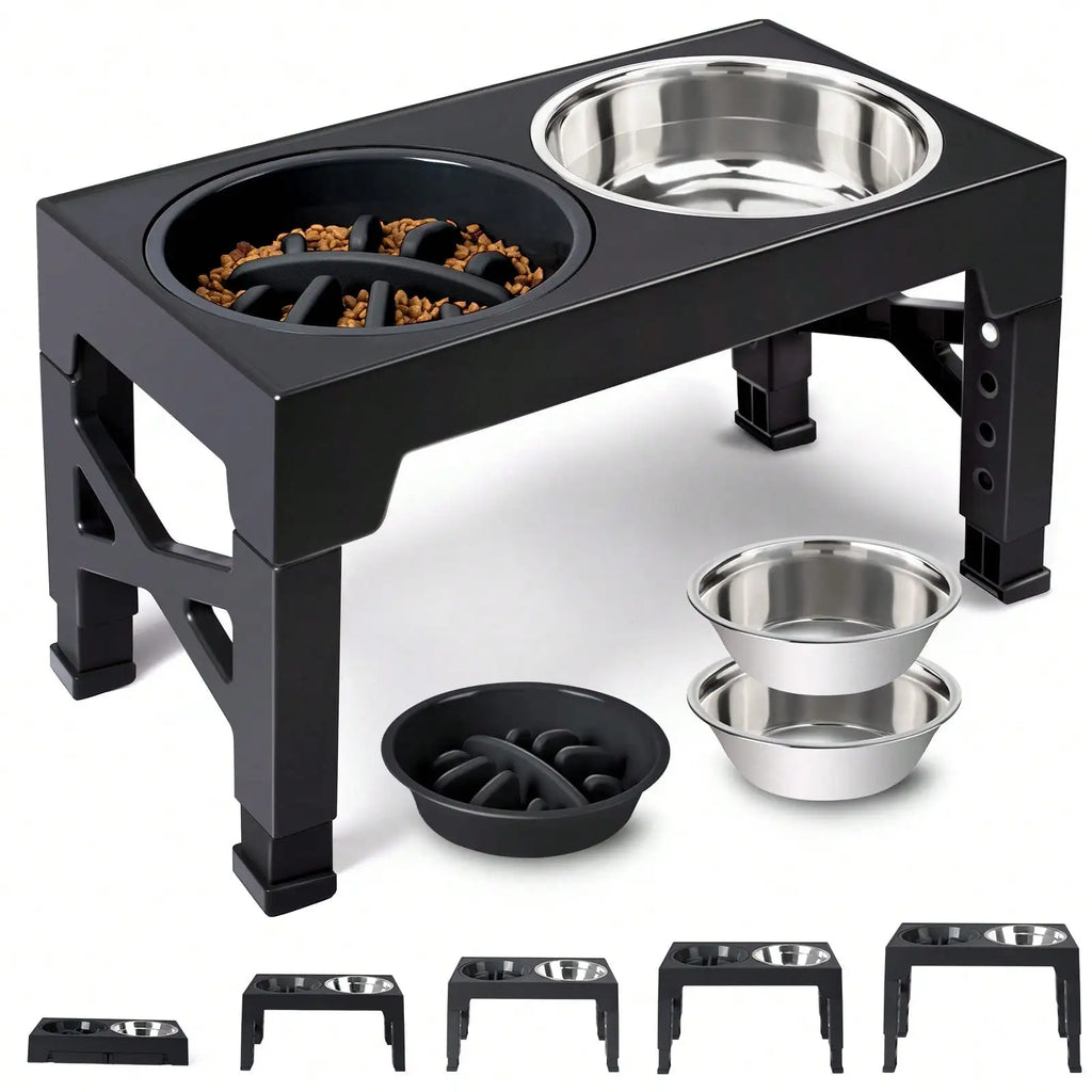 5 Height-Adjustable Raised Stand Dog Bowl