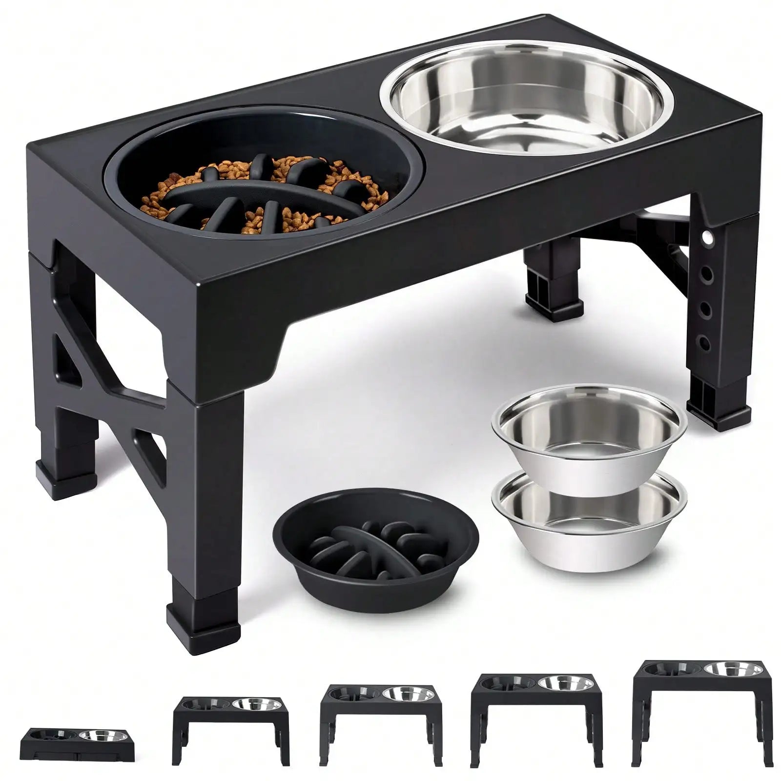 5 Height-Adjustable Raised Stand Dog Bowl