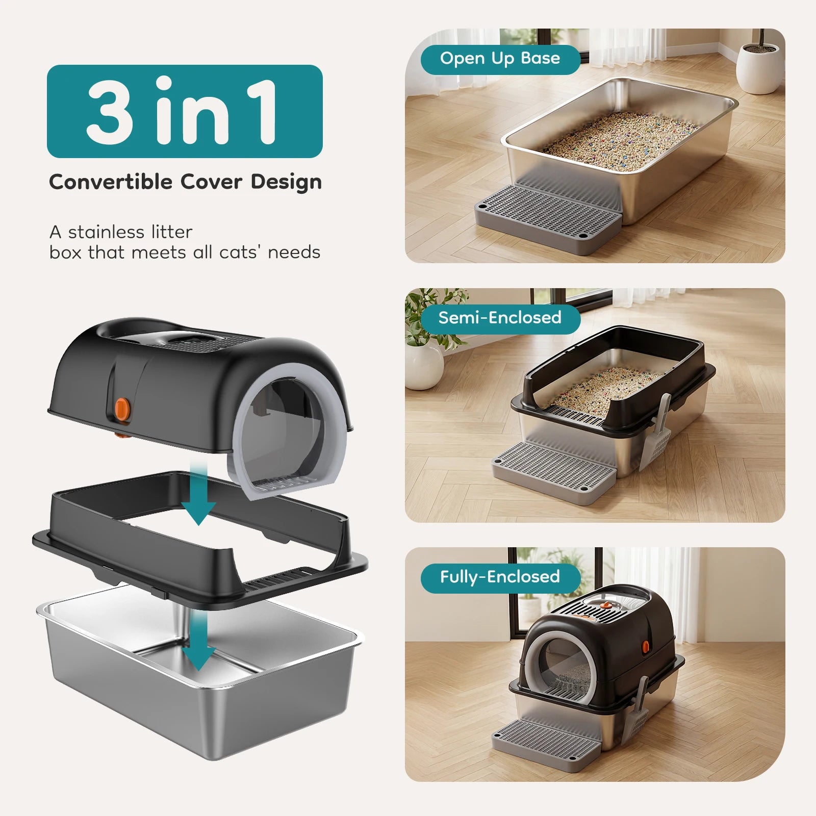 Large Cat Litter Box, Scoop, and Mat