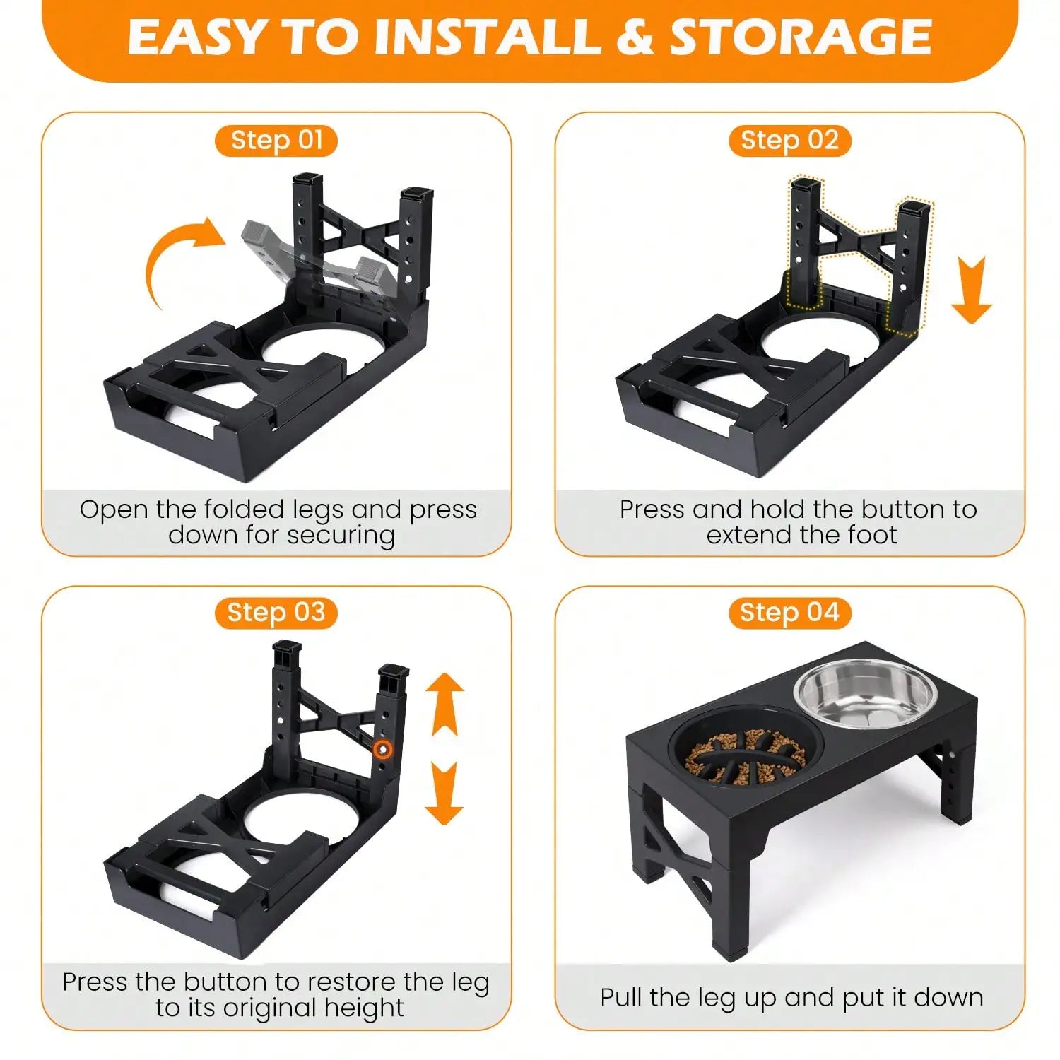 5 Height-Adjustable Raised Stand Dog Bowl
