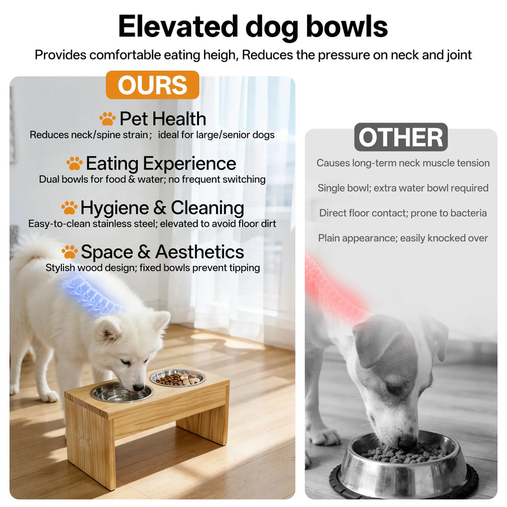 Wooden Elevated Double Dog Bowls