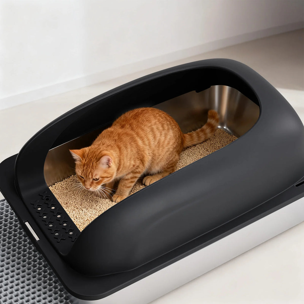 Large Cat Litter Box with Lid, Scoop, and Mat
