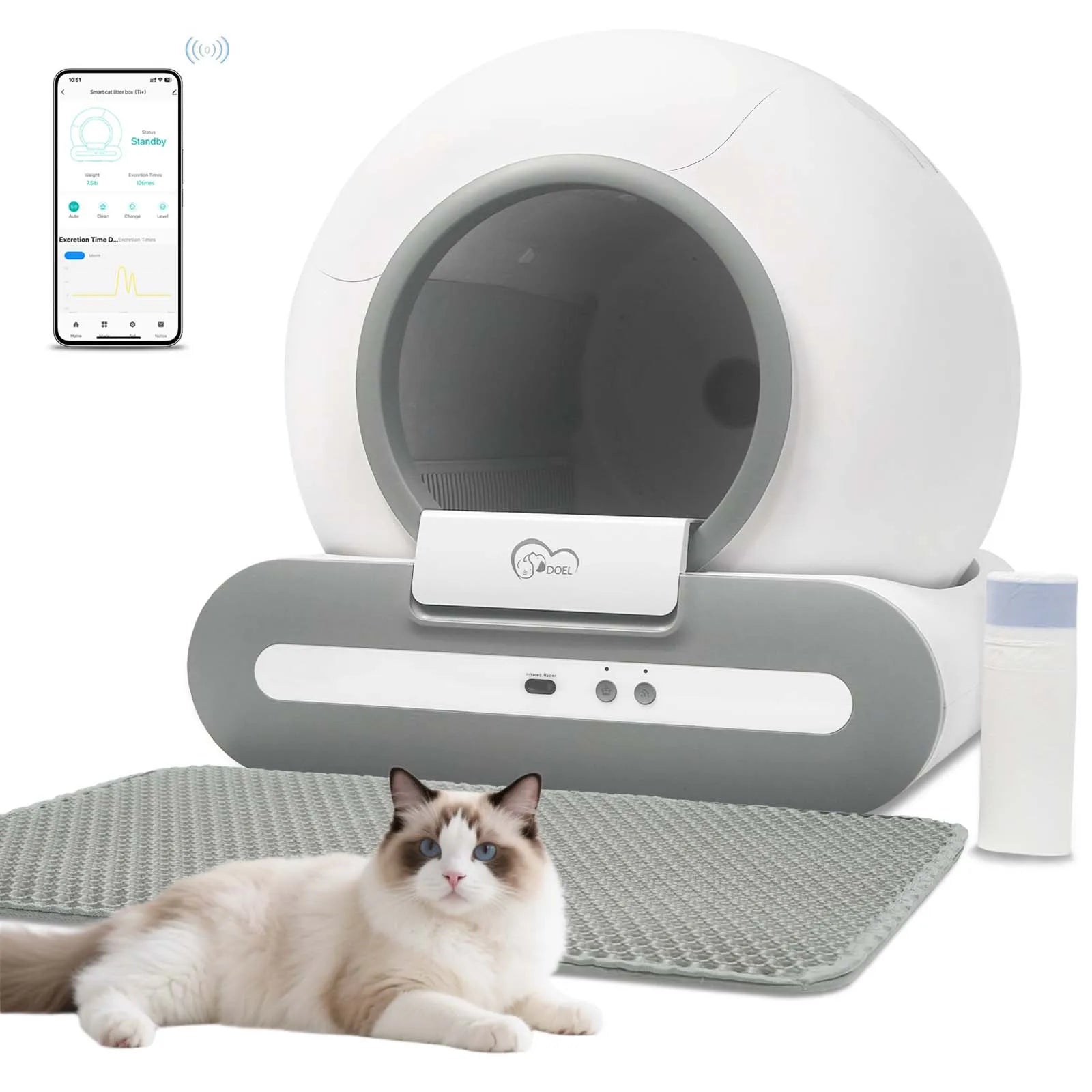 Self-Cleaning Cat Litter Box w/Litter Mat&Trash Bags,