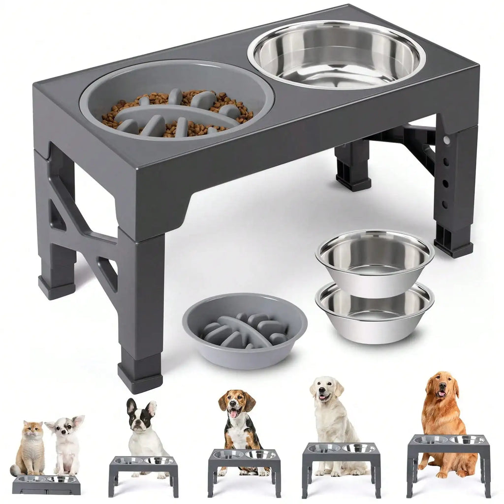 5 Height-Adjustable Raised Stand Dog Bowl