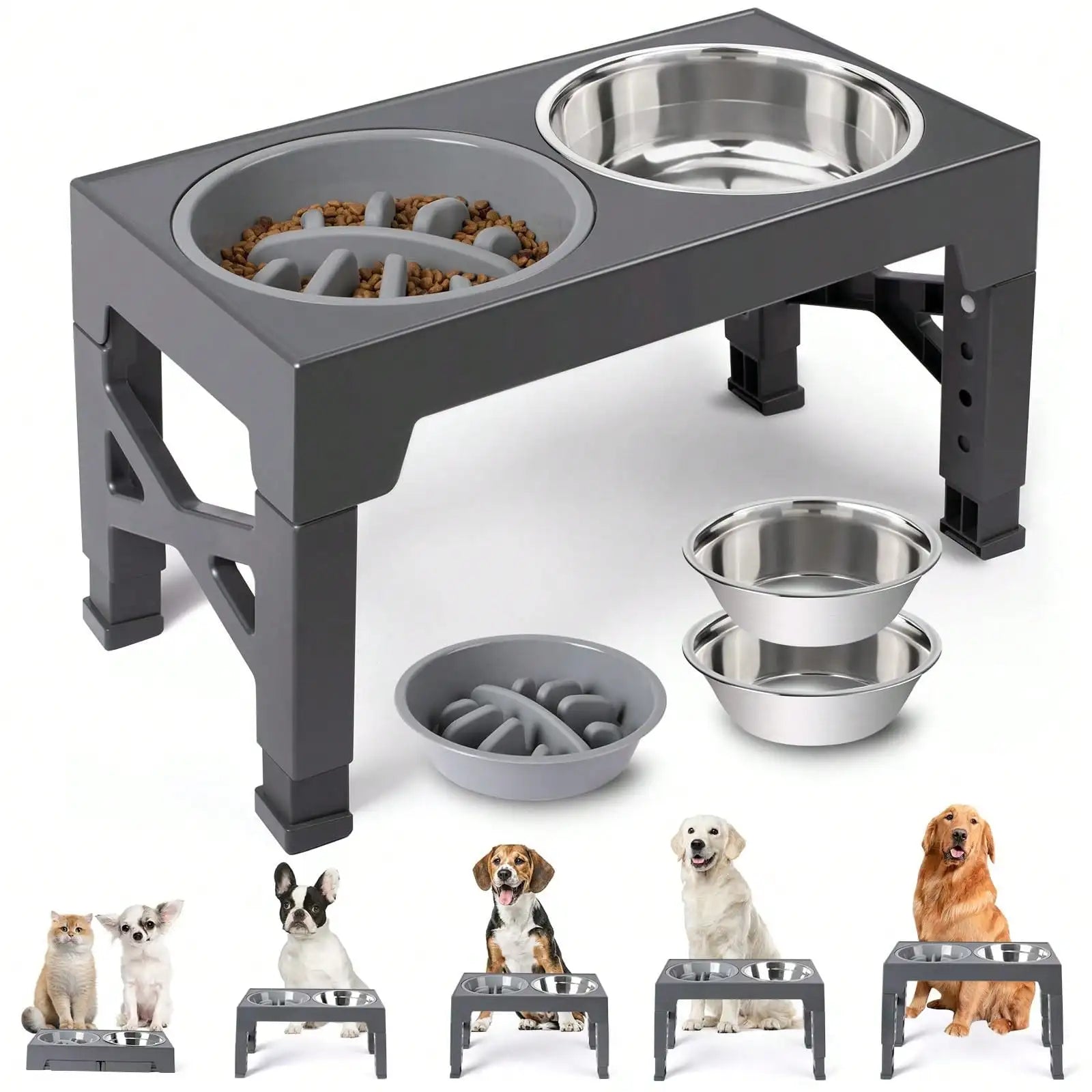 5 Height-Adjustable Raised Stand Dog Bowl