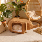 Handmade Elephant Rattan Cat Condo Bed